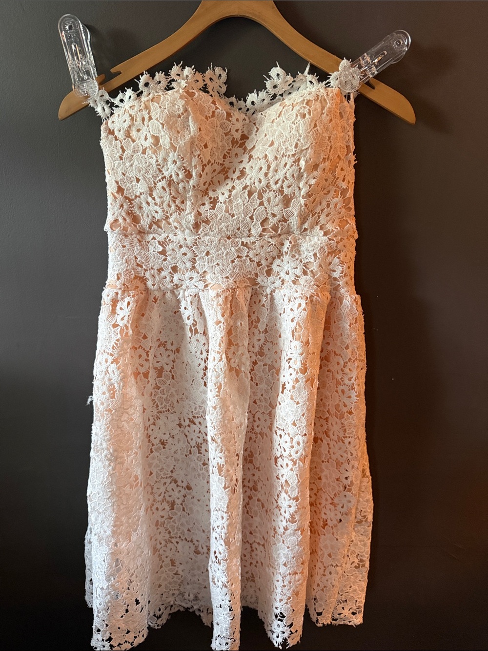 Silvia Rufino Strapless Lace A-Line Mini Dress in White and Nude